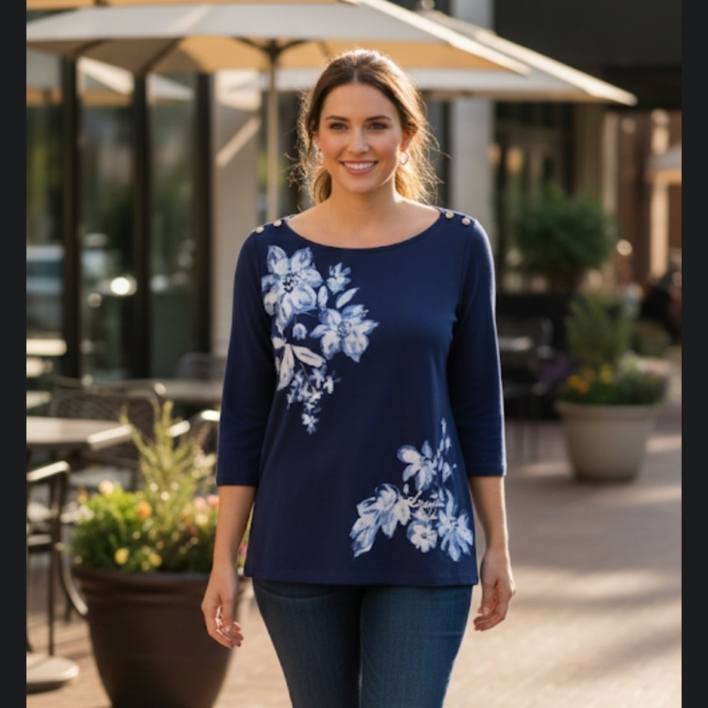 Lauren Ralph Lauren Blue Floral Women's Top Size 2X